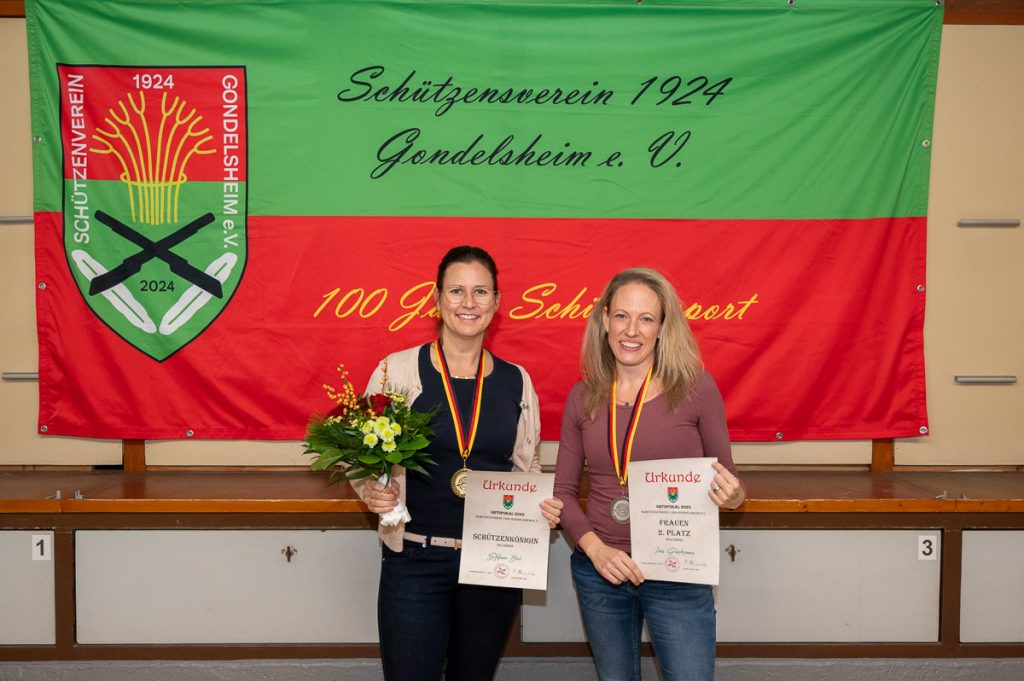 Bestplatzierte Damen beim Ortspokal 2025 in Gondelsheim: 1. Platz: Stefanie Biel (links); 2. Platz: Ines Glasbrenner (rechts)